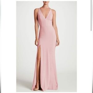 NEW Dress The Population Iris Body-Hugging V-Neck  Blush Pink Gown, S